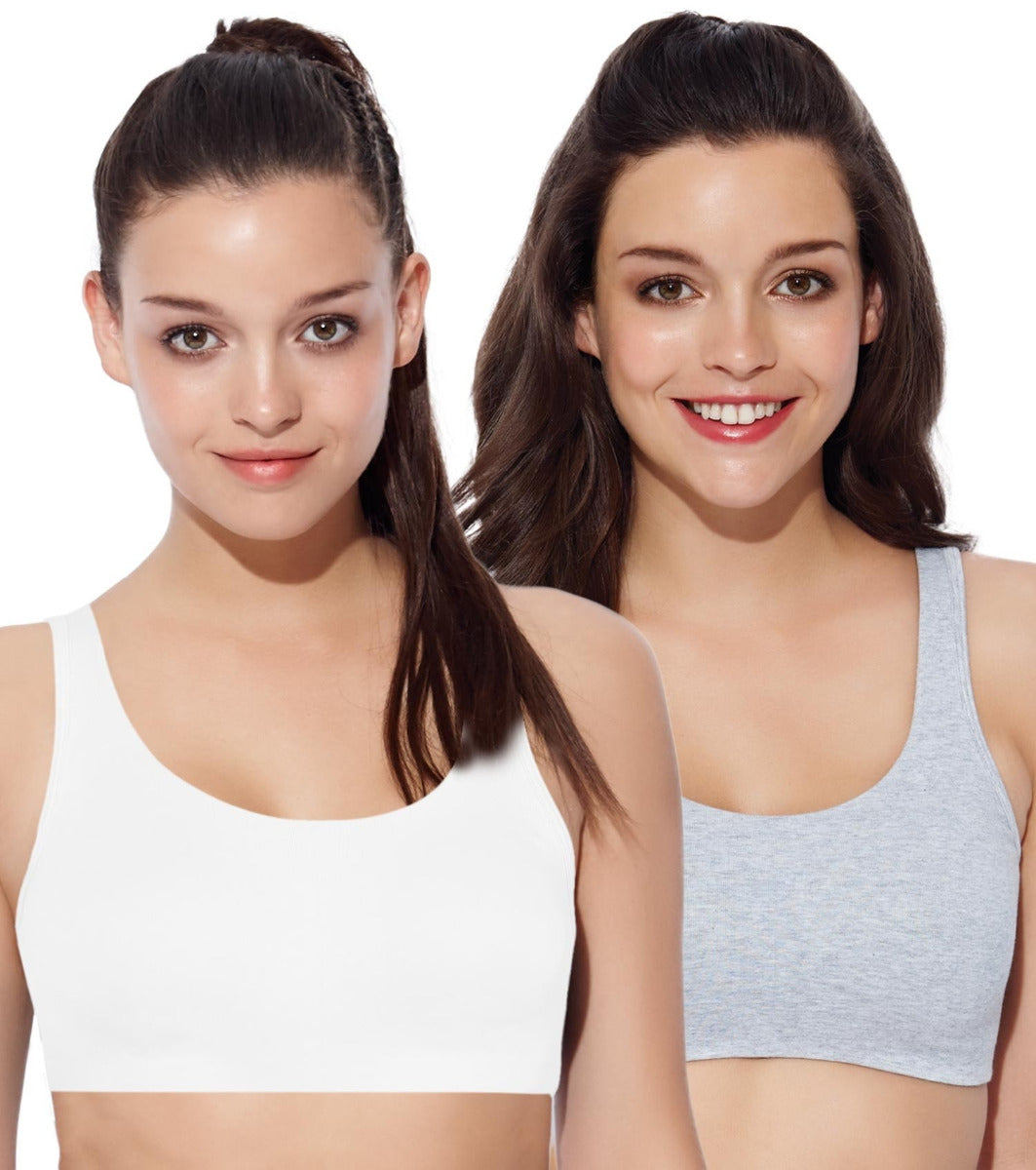 Enamor Low Impact Women's Cotton Everyday Sports Bra - All Day Comfort, Non Padded, Wirefree, High Coverage - SB06 (White/Grey)