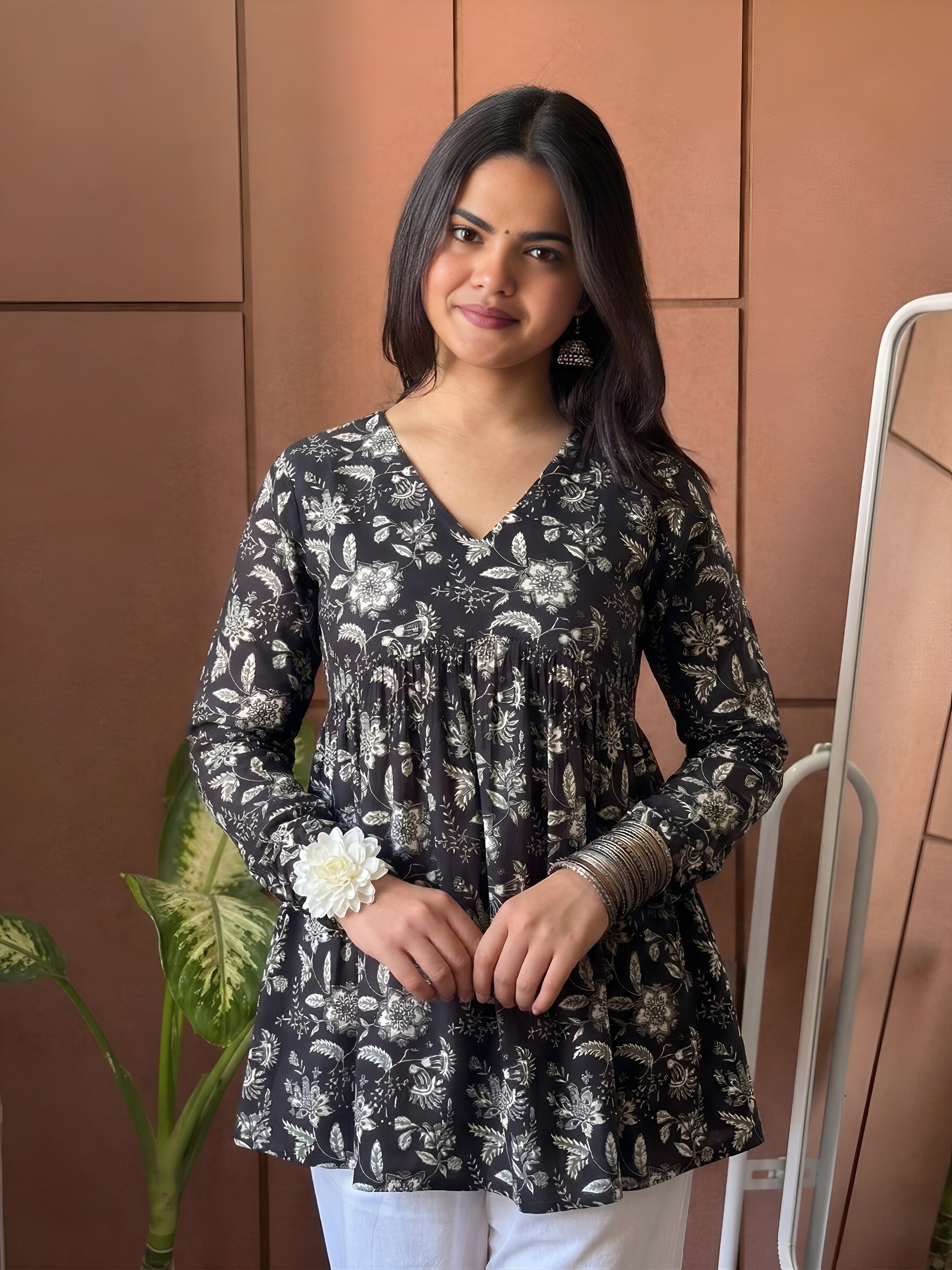 Floral Grace Black Peplum Top (Buy 1 Get 1 Free)