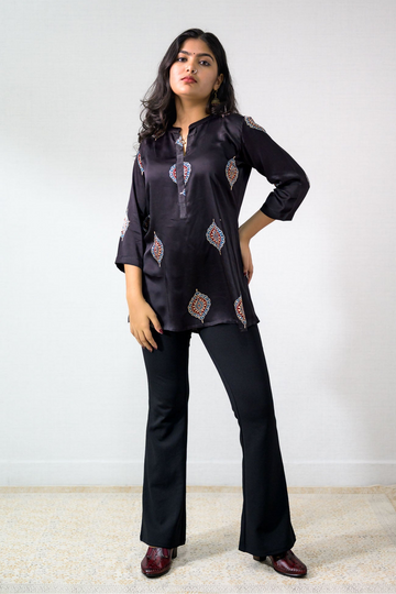 Black Pihu Blooms Modal Short top Pants (Buy 1 Get 1 Free)