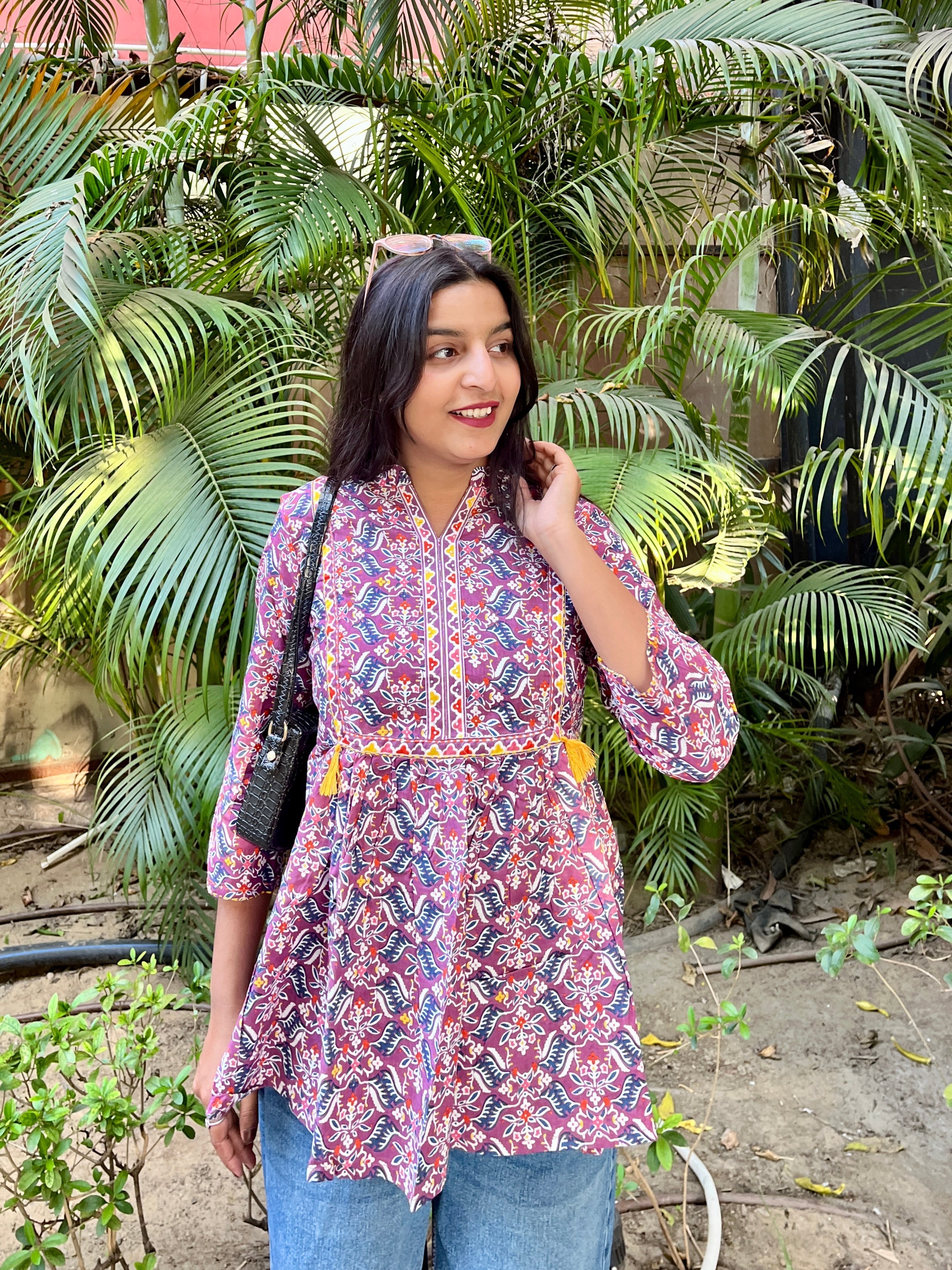 Purple Printed Boho Tunic Top (Buy 1 Get 1 Free)