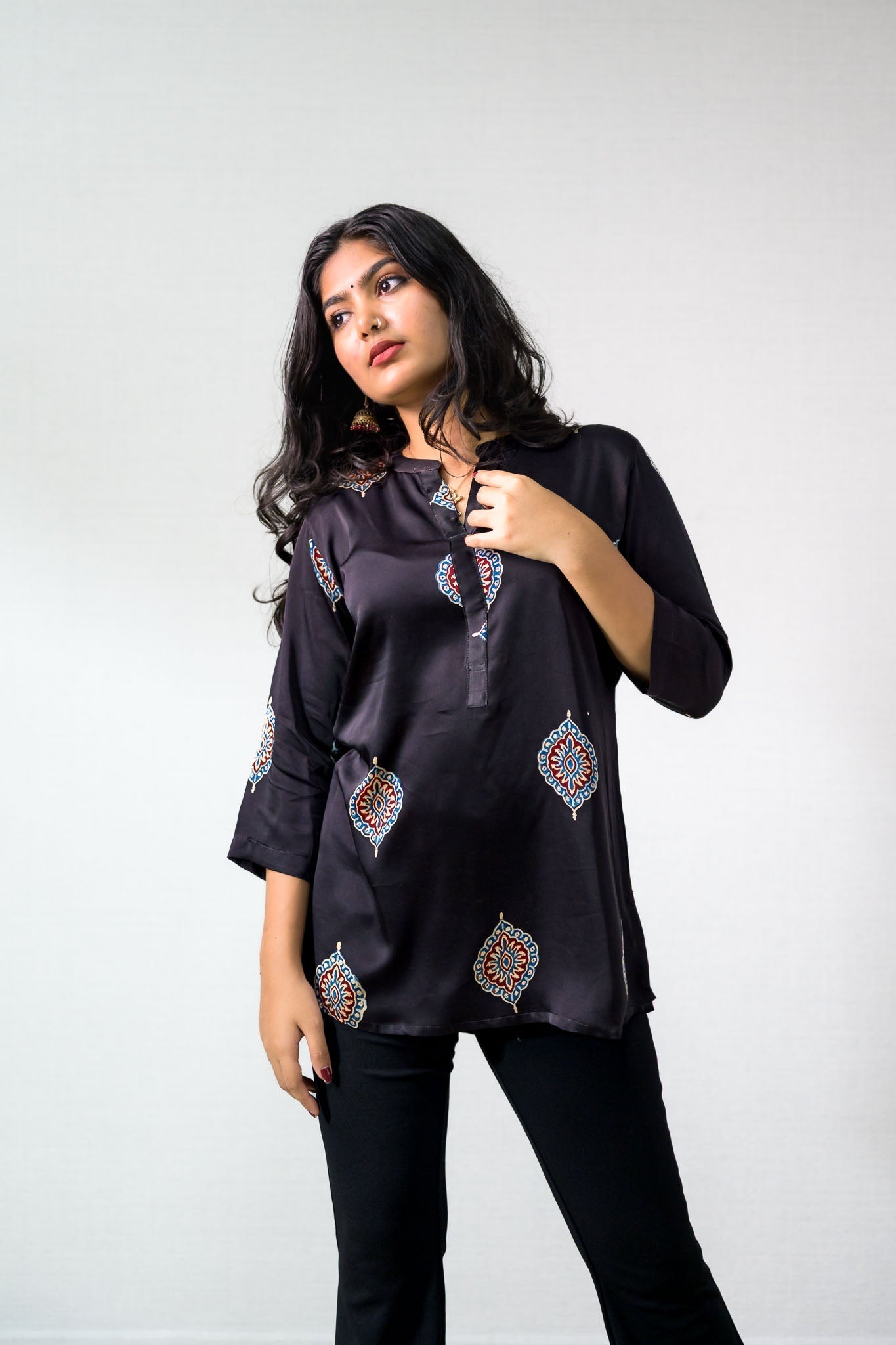Black Pihu Blooms Modal Short top Pants (Buy 1 Get 1 Free)