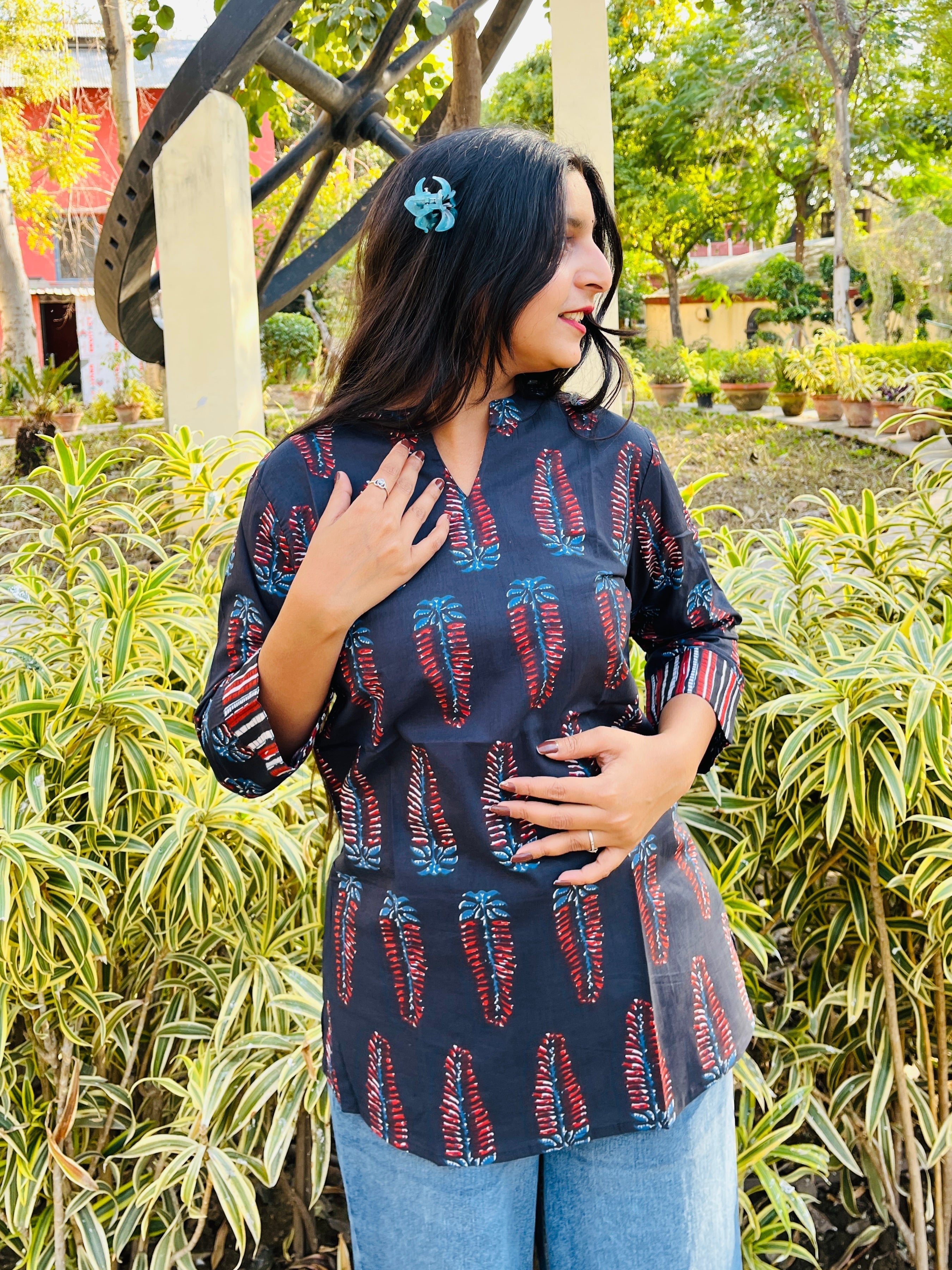 Black Printed Cotton Top (Buy 1 Get 1 Free)