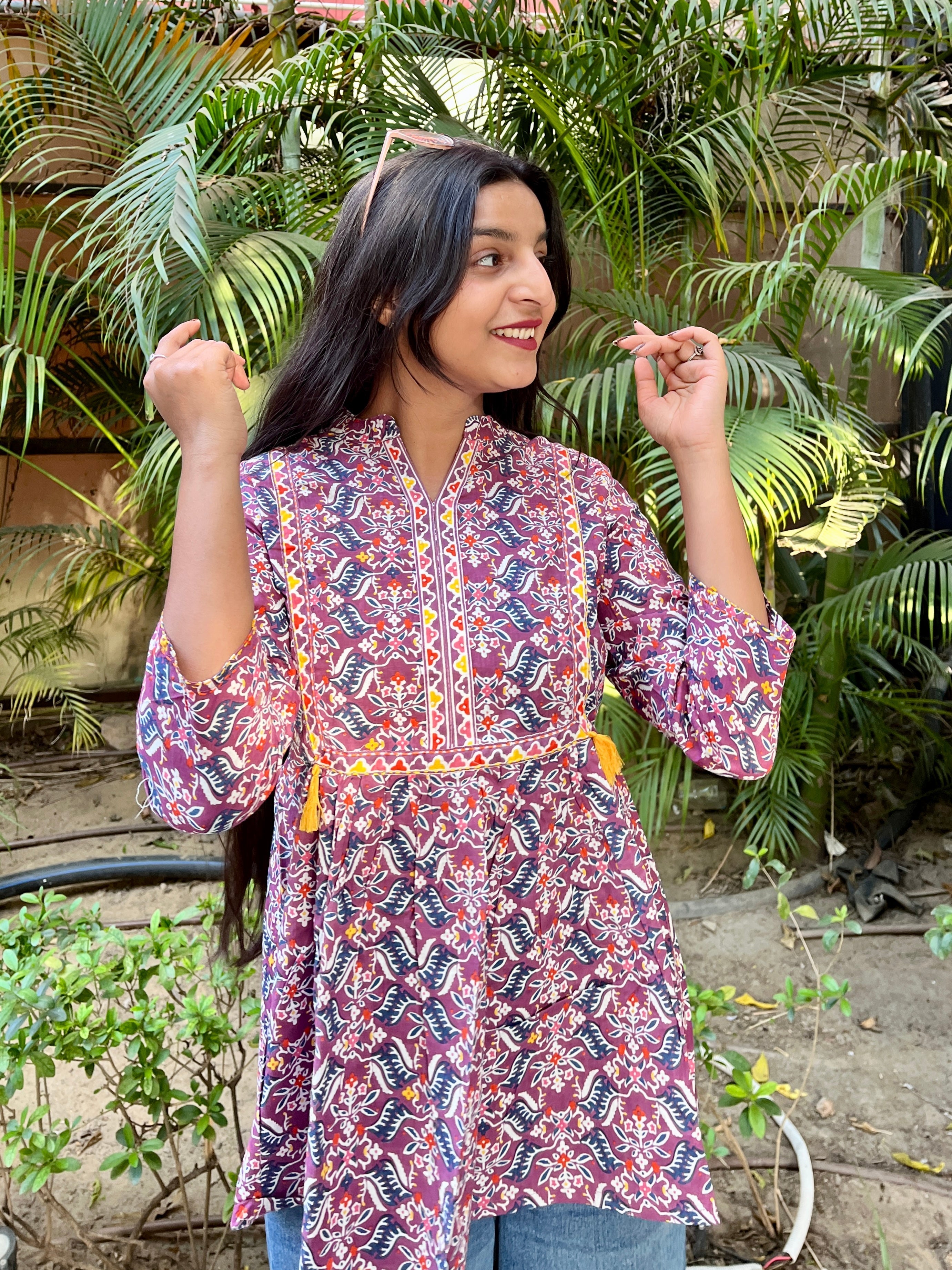 Purple Printed Boho Tunic Top (Buy 1 Get 1 Free)