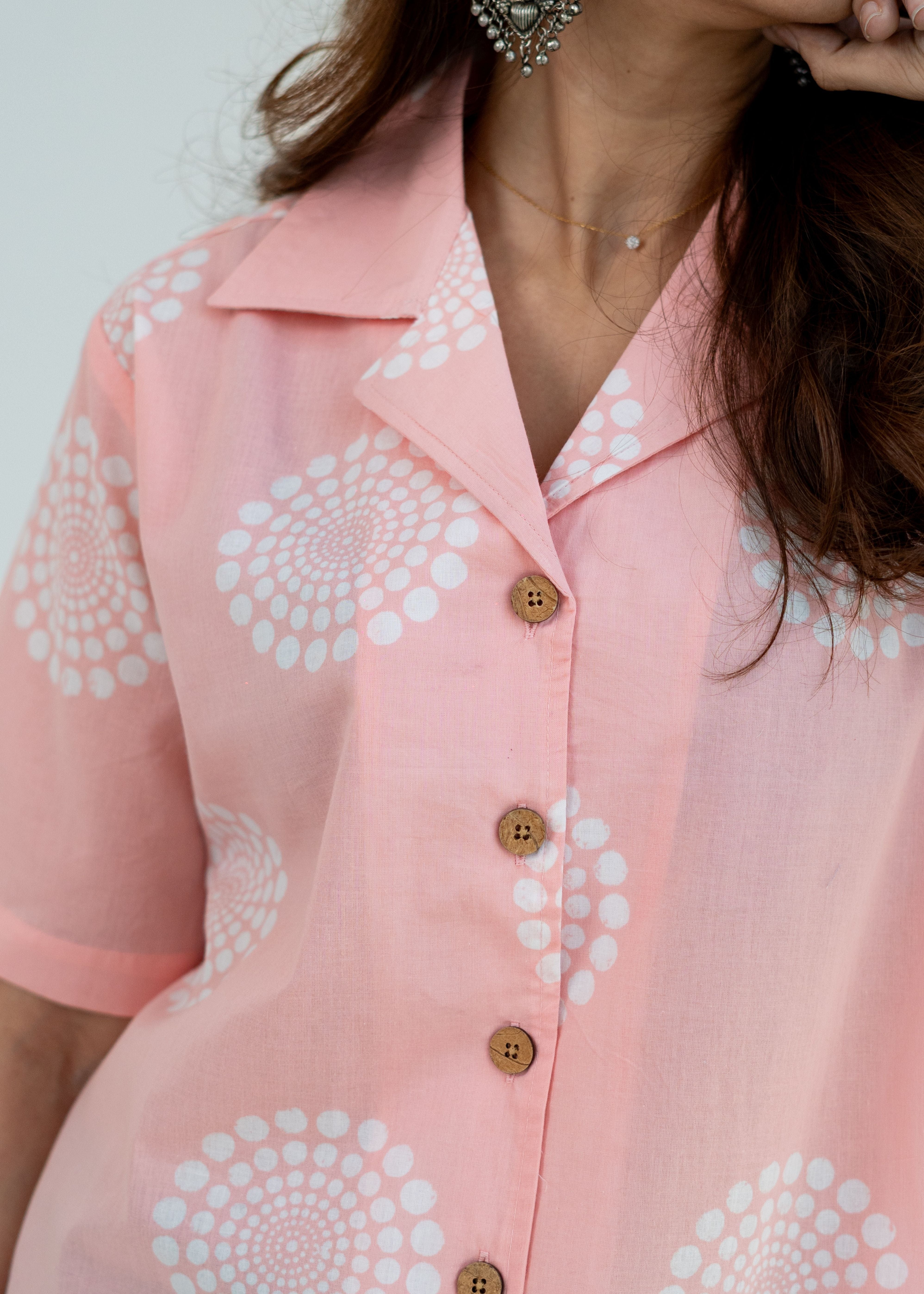 Peach Handblock Cotton Shirt Kurti (Buy 1 Get 1 Free)
