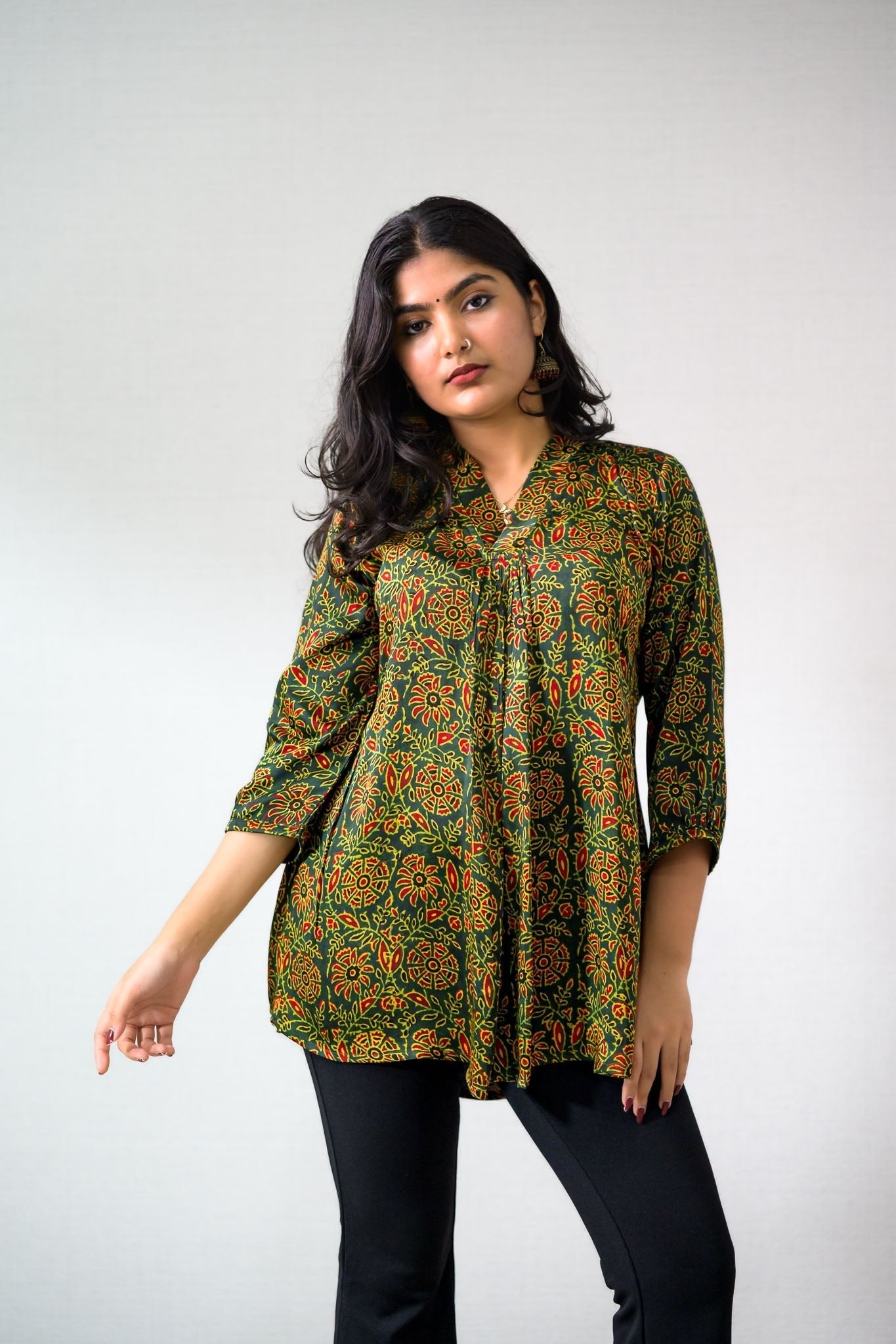 Peach Handblock Cotton Shirt Kurti (Buy 1 Get 1 Free)
