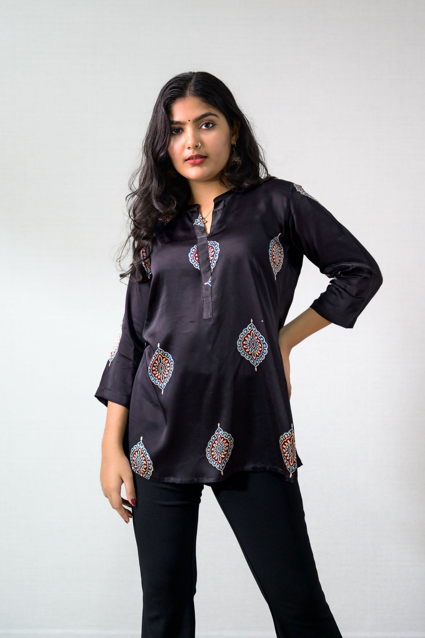 Black Pihu Blooms Modal Short top Pants (Buy 1 Get 1 Free)