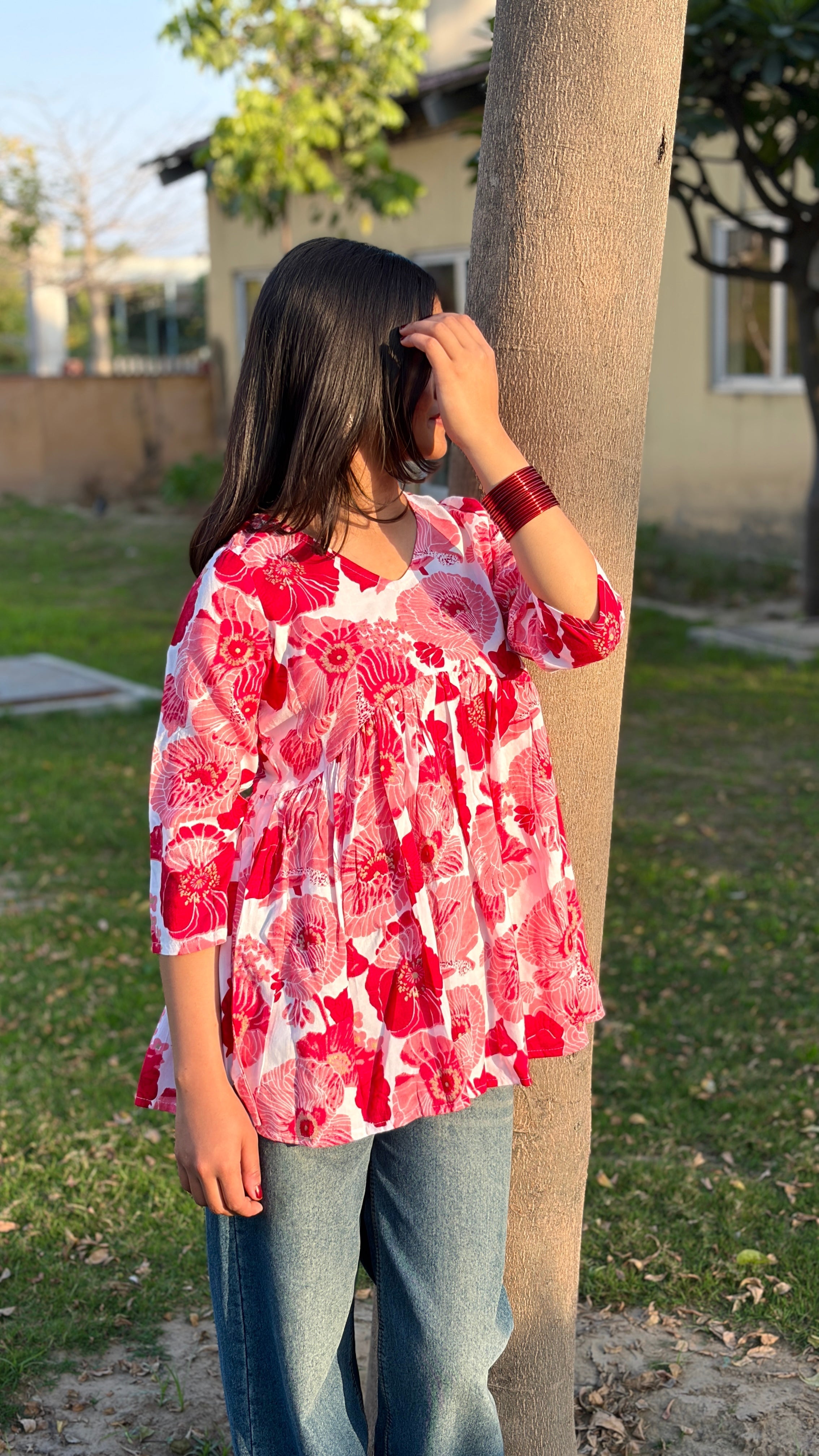 Bloom in Style – Pink Floral Gathered Top (Buy 1 Get 1 Free)