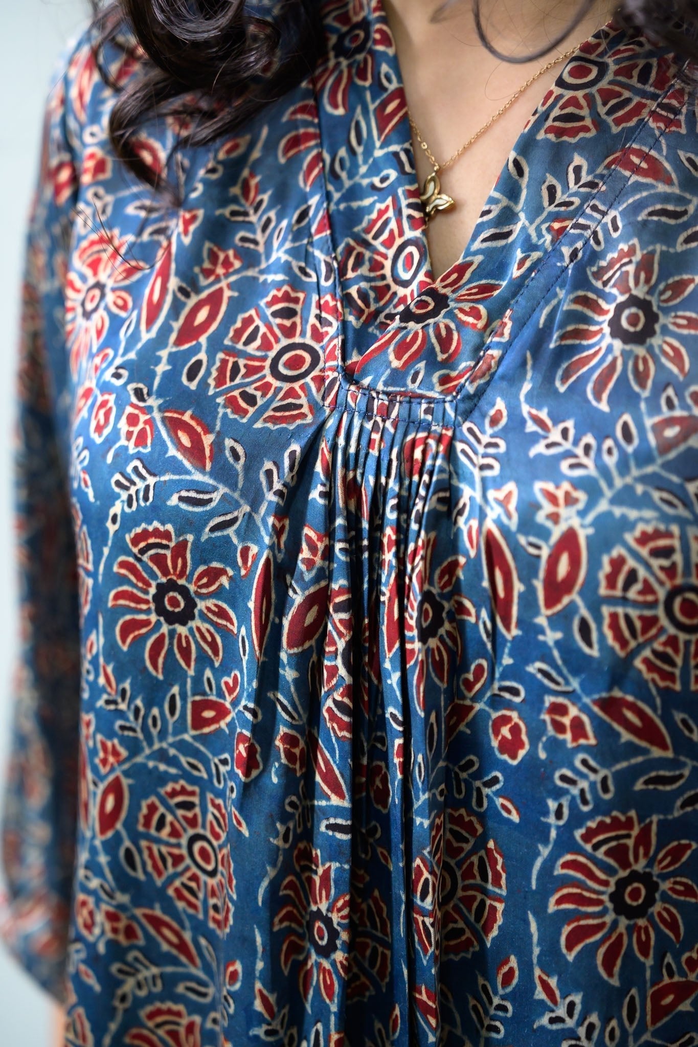 Blue Blooms Modal Ajrakh Short Top (Buy 1 Get 1 Free)