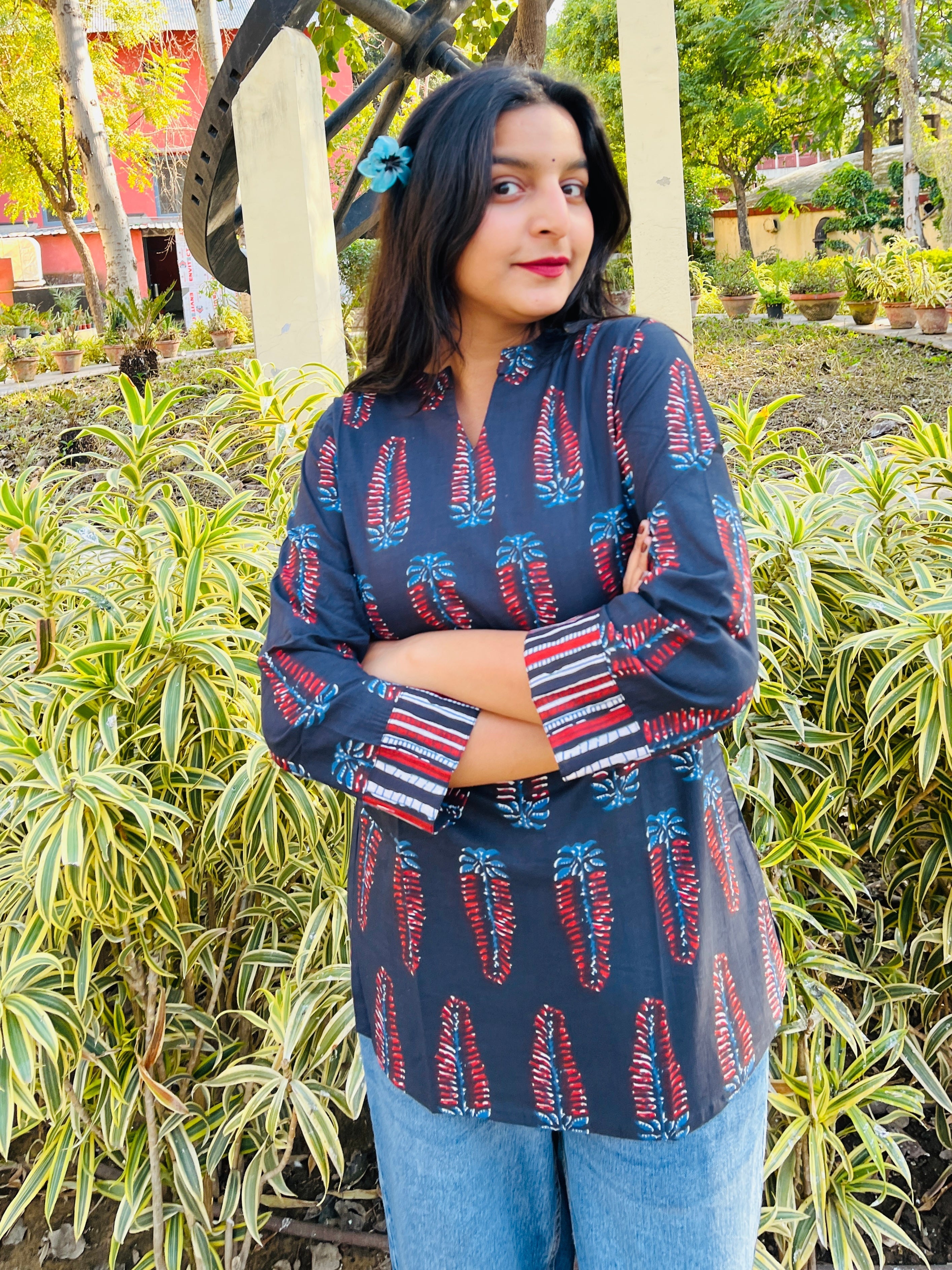 Black Printed Cotton Top (Buy 1 Get 1 Free)