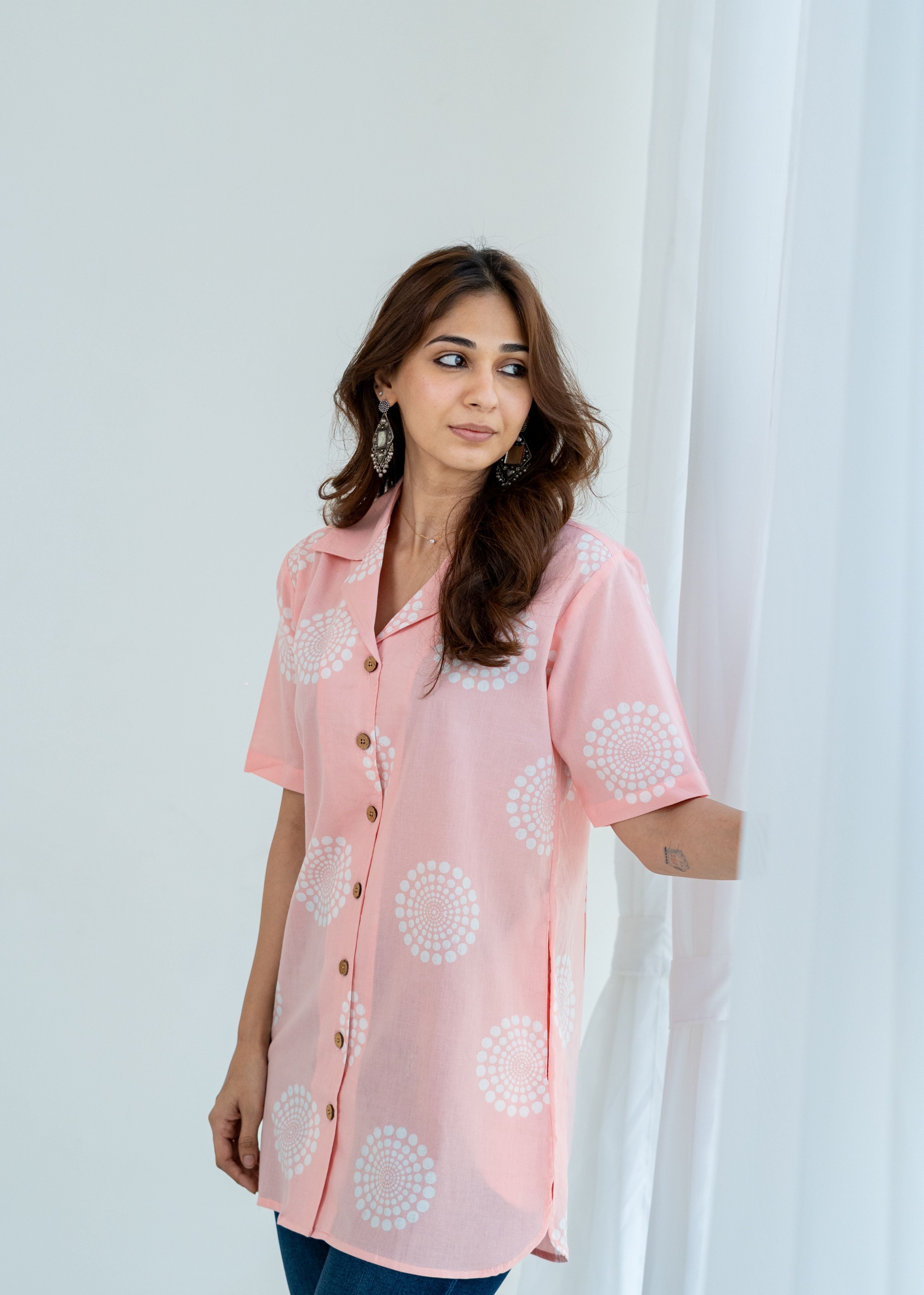 Peach Handblock Cotton Shirt Kurti (Buy 1 Get 1 Free)