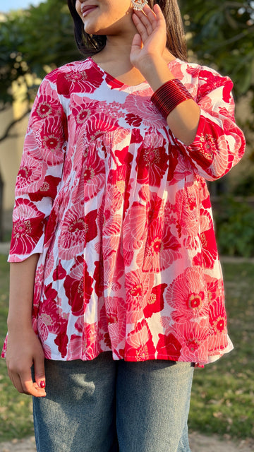 Bloom in Style – Pink Floral Gathered Top (Buy 1 Get 1 Free)