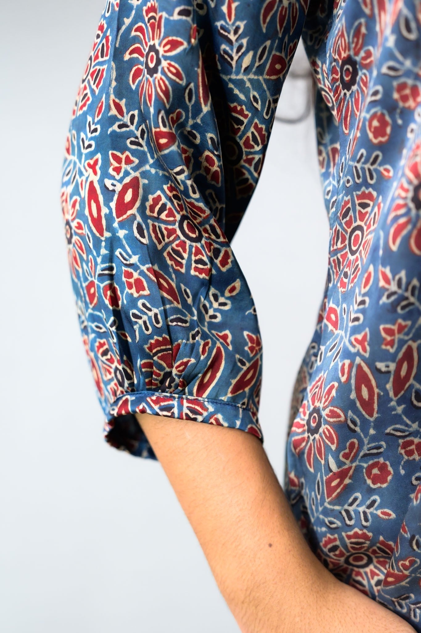 Blue Blooms Modal Ajrakh Short Top (Buy 1 Get 1 Free)