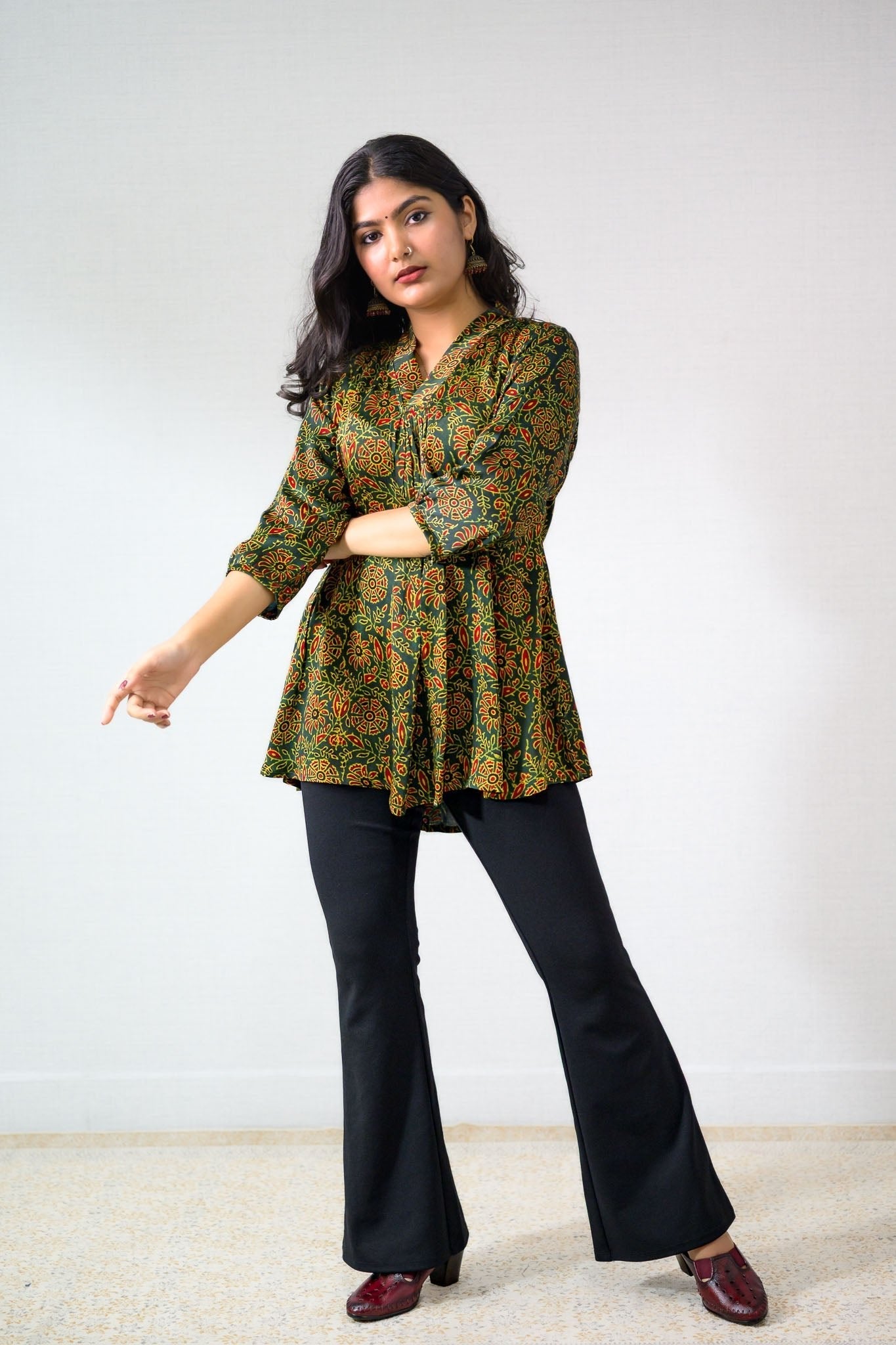 Peach Handblock Cotton Shirt Kurti (Buy 1 Get 1 Free)