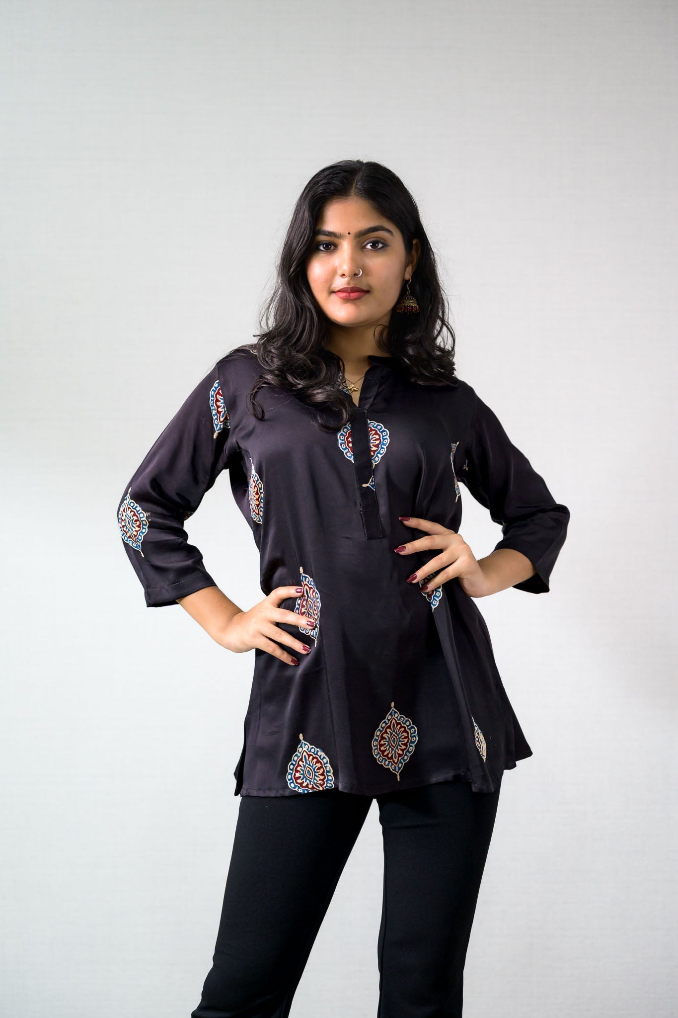 Black Pihu Blooms Modal Short top Pants (Buy 1 Get 1 Free)