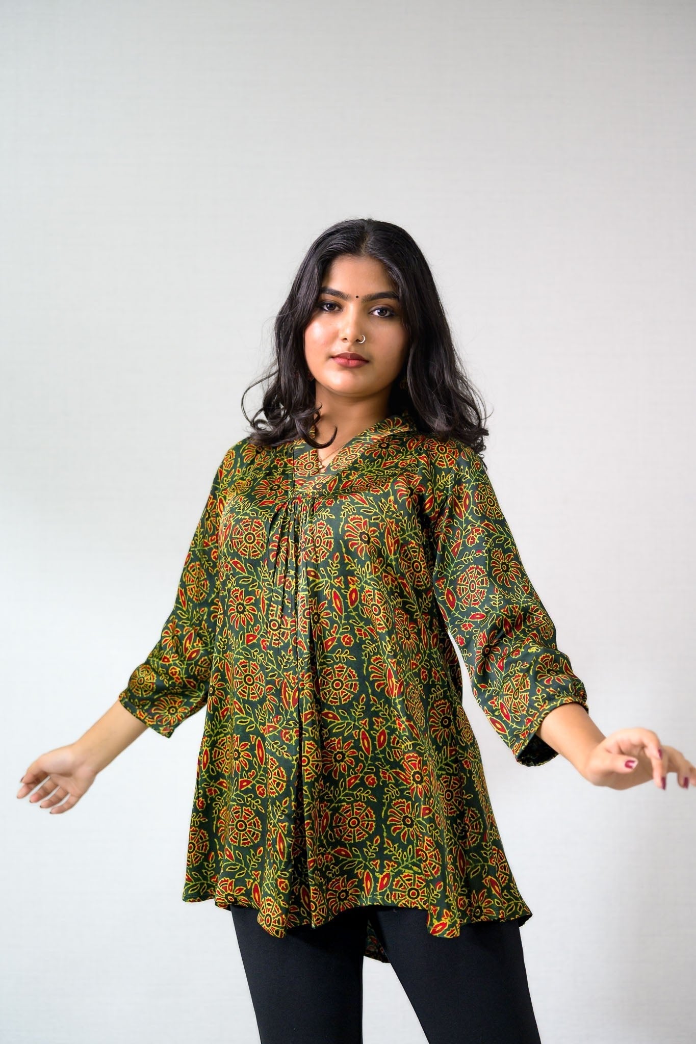Peach Handblock Cotton Shirt Kurti (Buy 1 Get 1 Free)