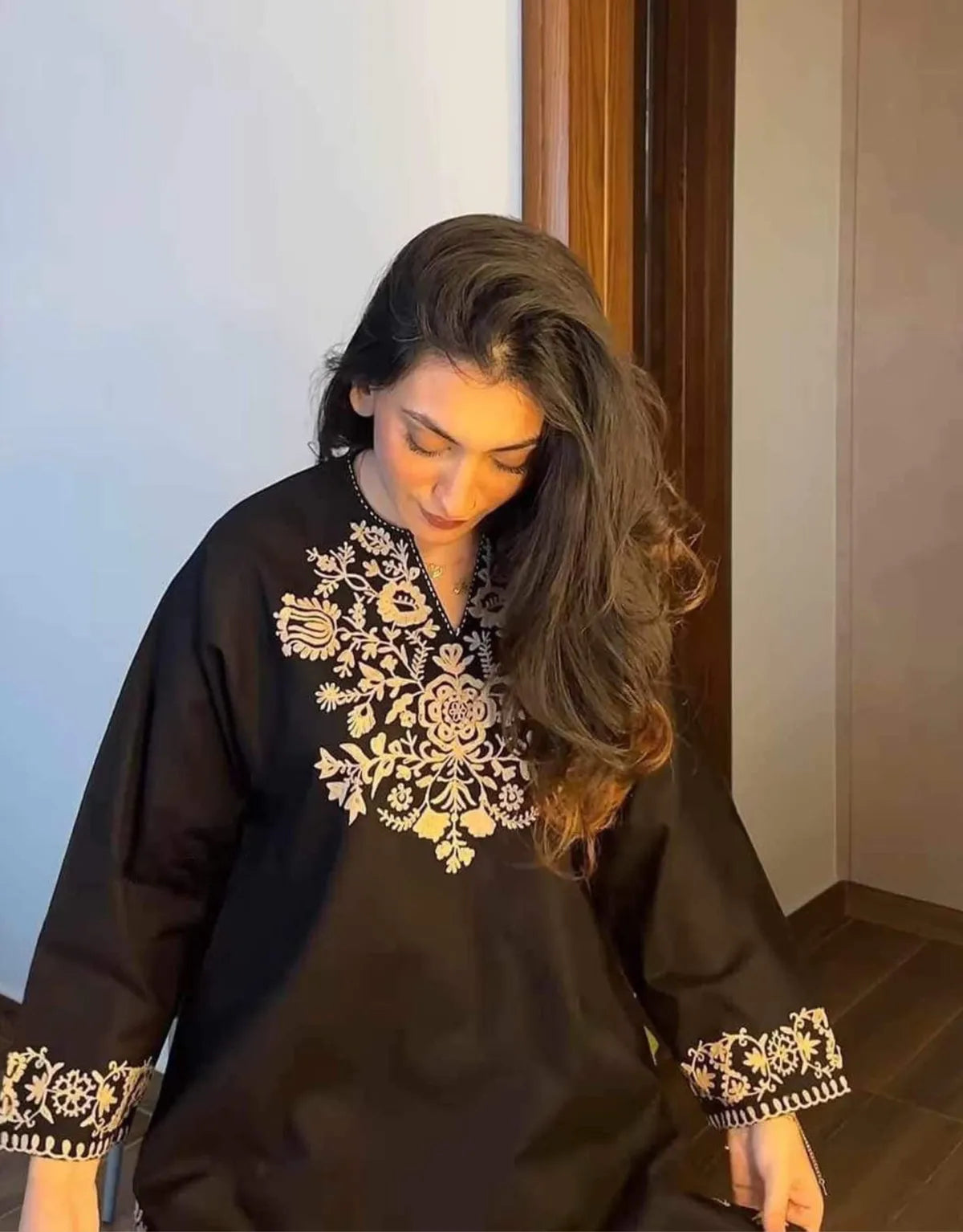 short black embroidered kurta with pants  (Buy 1 Get 1 Free)