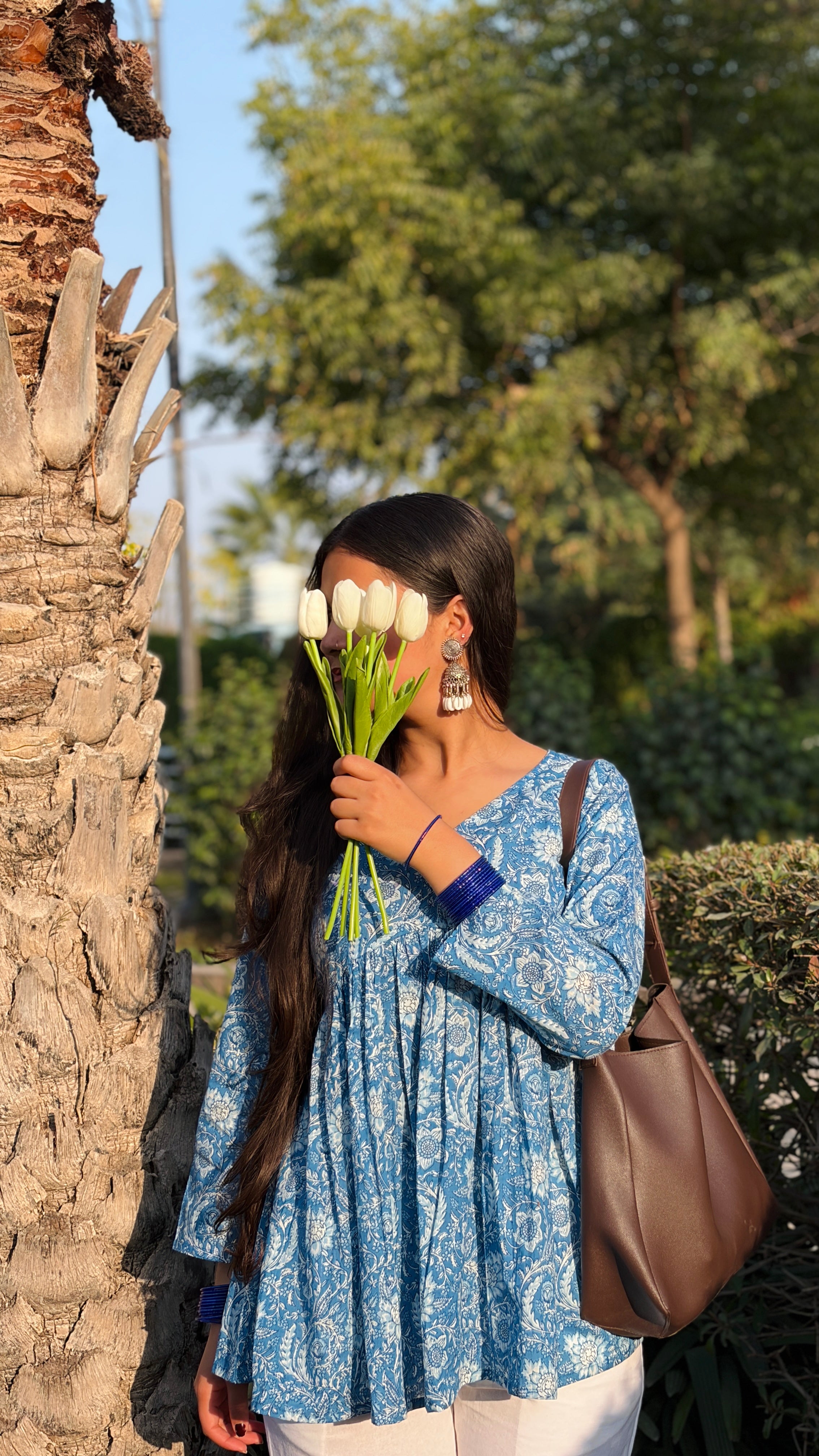 Blue Floral Cotton Peplum Top (Buy 1 Get 1 Free)